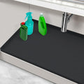 Under Sink Mat 28" x 22", Silicone Under Kitchen Sink Mat, Waterproof Under Sink Protector Mat, Shelf Liners Cabinet Liner for Kitchen and Bathroom, Black