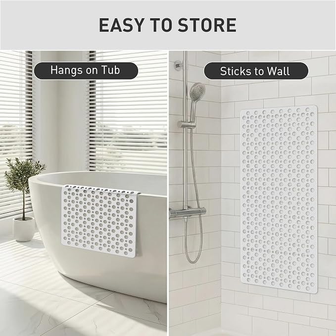 XIYUNTE Shower Mat Non Slip Bath Mat for Tub - 35" x 16" Soft TPE Bathtub Mat Non Slip Shower Mats for Inside Shower, Anti Slip Shower Mat with Suction Cups, Quick-Drying Bath Tub Mat, White