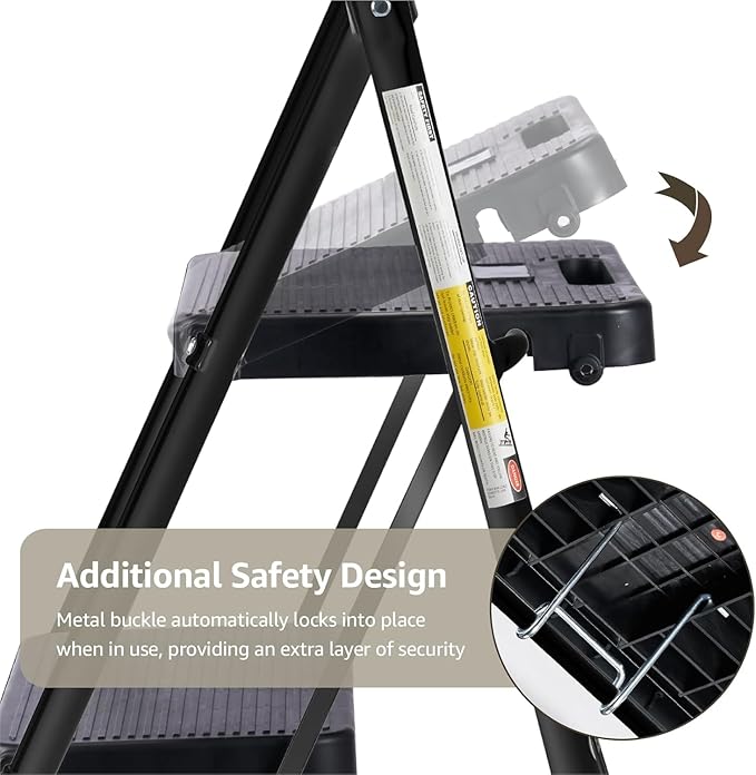 4-Step Ladder with Wide Anti-Slip Platform & Thick Rubber Feet | Heavy Duty Foldable & Portable | 330 lbs Capacity, Steel Frame, Rubber Handgrip, Folding Step Stool
