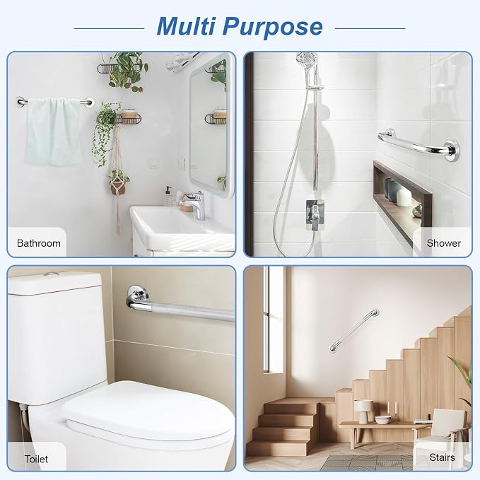 4 Pack 16 Inch Grab Bars for Bathtubs and Showers Anti Slip Shower Handle Stainless Steel Bathroom Grab Bar Holds Up to 500Lbs 1" Diameter Handicap Shower Grab Bars for Wall for Elderly and Disabled