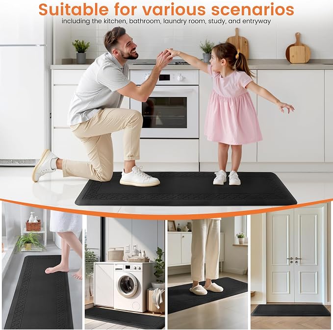 4/5 Inch Thicker Kitchen Mats for Floor Non-Slip Anti Fatigue Comfort Mat Waterproof Kitchen Rug for Sink, Office,Home Stain Resistant Standing Desk Rugs-17.3"x 60", Black