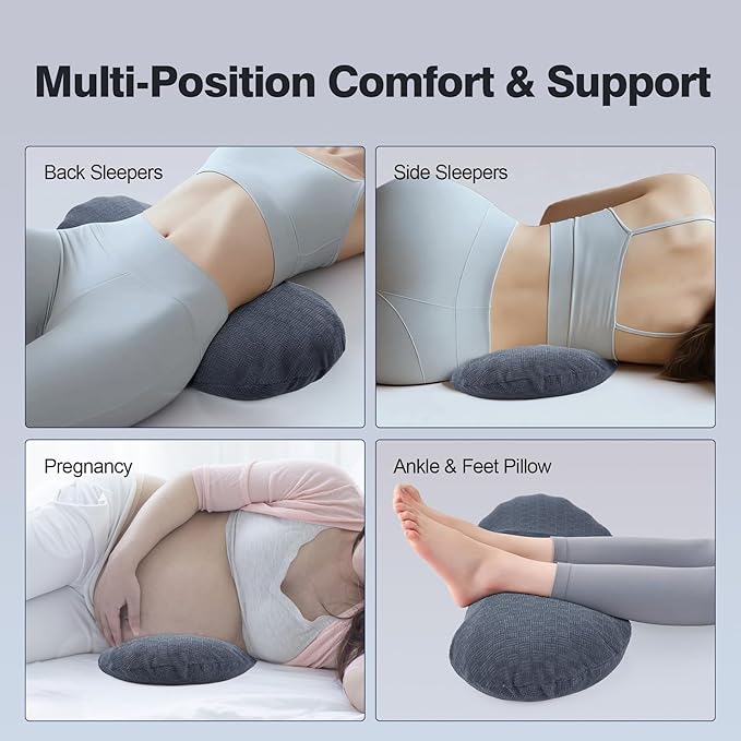 COMFYTHERA Lumbar Support Pillow for Sleeping Memory Foam Lumbar Support Cushion for Lower Back Pain Relief, Back Support Bed Pillow Waist Support (Dark Grey, Small)