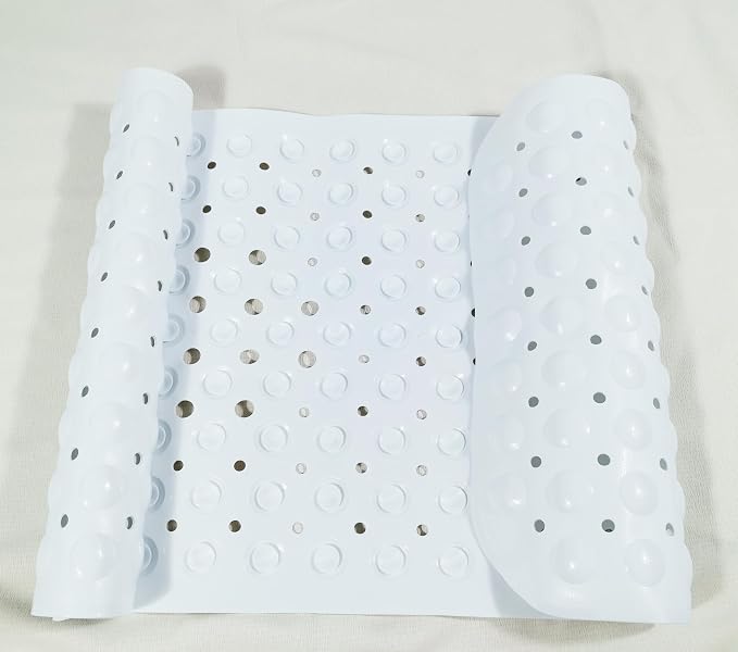 Anti-Slip Bathtub Shower mat, 40×16 inch（ 100 × 40cm） Soft Oversized Machine Washable Non-Slip Bathtub mat with Drainage Holes, Bathroom Floor Suction Cup.（1-Opaque White）