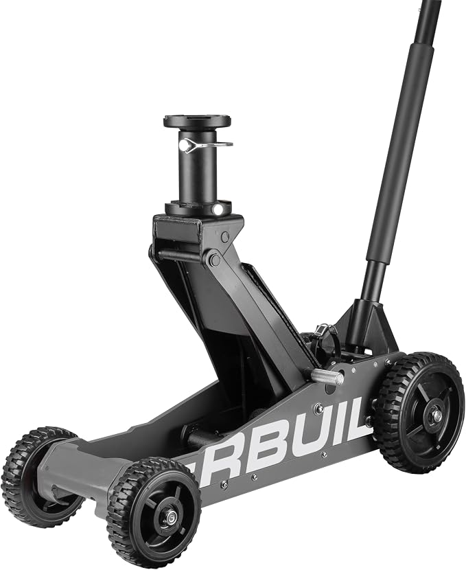 Powerbuilt 2.5 Ton Big Wheel Off Road Jack, Vehicle Lift for Trucks, SUVs, ATVs Offroad Vehicles, Oversized Wheels for Rugged Terrain, 5000 LB Capacity, Grey 620623ECE
