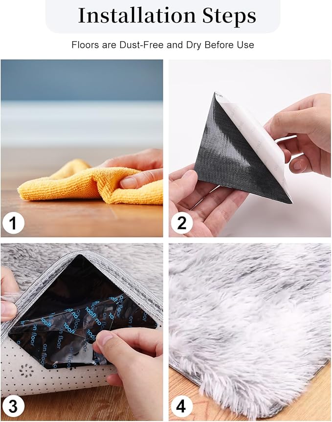 8-Pack DIY Tear-to-Fit Rug Gripper Pads | Dual-Adhesive Non-Slip Tape for Hardwood, Tile & Laminate | Hand-Tearable Shape Customization, No Residue & Floor Safe Carpet Stickers