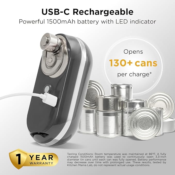 Kitchen Mama Mini Plus Rechargeable Electric Can Opener: USB-C Charging, Hands-Free, Auto Stop, Compact, Cordless, Smooth Edge - Perfect for Seniors with Arthritis, Home, and Travel (Metal Gray)