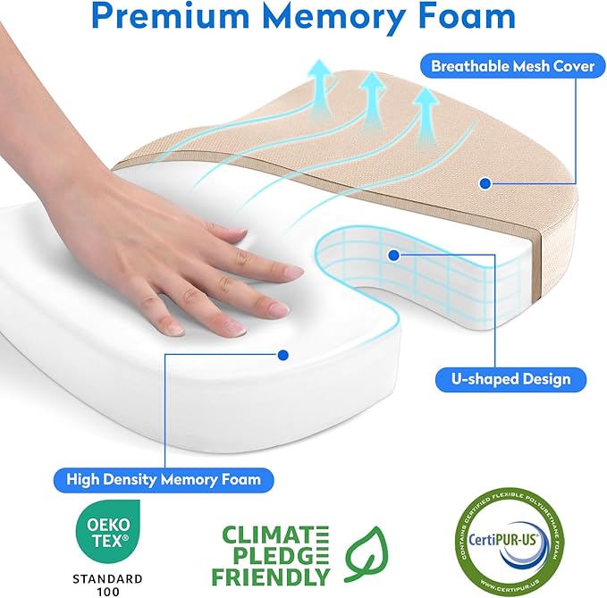 CushZone Seat Cushion, Office Chair Cushions, Car Seat Cushion, Non-Slip Sciatica & Back Coccyx Tailbone Pain Relief Chair Pad, Memory Foam (Khaki)
