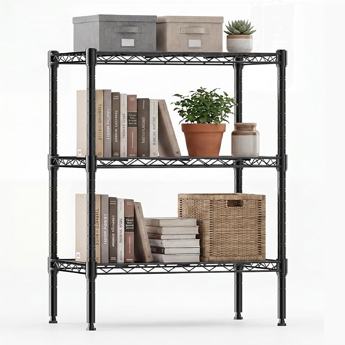DUMOS 3-Tier Metal Wire Storage Shelves, Adjustable Standing Storage Rack Shelf, Heavy Duty Steel Shelving Unit Organizers for Kitchen Bathroom Pantry Garage, 23.2" Wx13.4 Dx30.1 H, Black