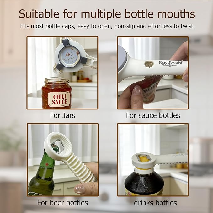 4-in-1 Jar Opener, Adjustable Jar Opener for Seniors, Kitchen Tool Designed Specifically for Seniors and Those with Limited Physical Strength, Suitable for Beer, Salad Dressing,Jar(Sky Grey)
