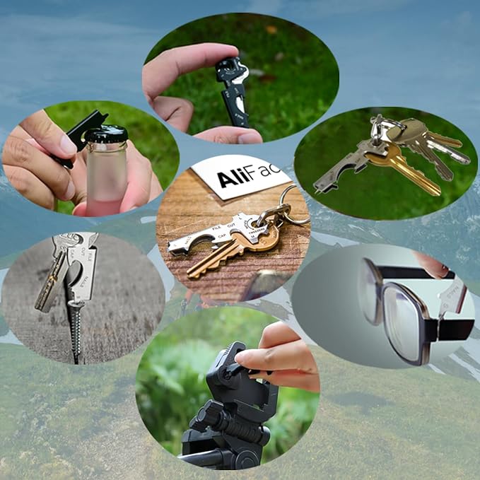 8-in-1 EDC Multi-Tool Keychain with Carabiner Clip, Heavy Duty Pocket Tool with Screwdrivers, Bottle Opener, Cutter & Survival Functions, 1 Pack (Silver)