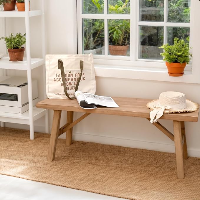 SwallowLiving 43" Solid Wood Entry Bench - Rustic Farmhouse Style Hallway Seating for Living Room, Dining Room Entryway - Handcrafted Natural Finish