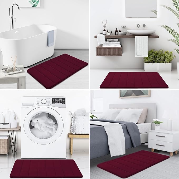 Buganda Memory Foam Bath Mat, 70" x 46", Ultra Soft and Non-Slip Bathroom Rugs, Water Absorbent and Machine Washable Bath Rug Runner for Bathroom, Shower, and Tub, Burgundy