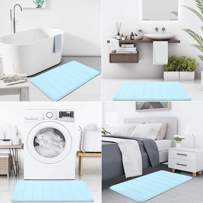 Buganda Memory Foam Bath Mat, 30" x 20", Ultra Soft and Non-Slip Bathroom Rugs, Water Absorbent and Machine Washable Bath Rug for Bathroom, Shower, and Tub, Light Blue