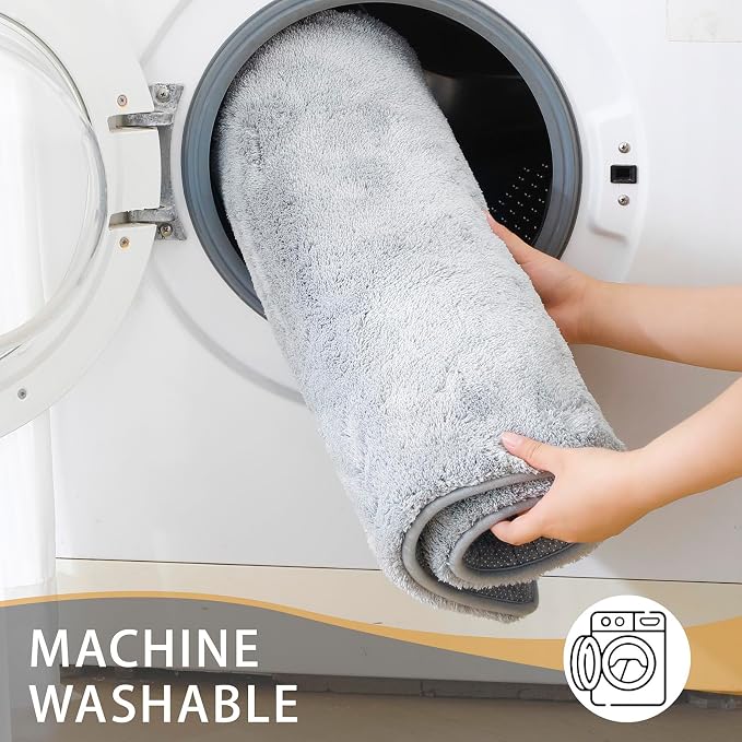 MINIDEAR Bathroom Rugs 47x20 Light Gray - Thick Memory Foam Bath Mat, Ultra Soft & Plush Fluffy, Non-Slip, Quick Dry, Absorbent Washable Floor Microfiber Mat for Tub, Home Decor Accessories