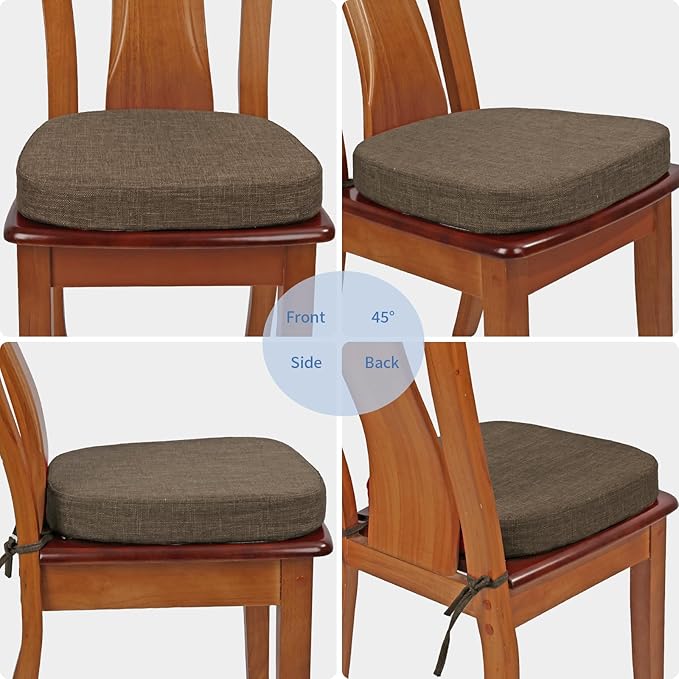BUYUE Thickened 2.5" Dining Chair Cushions Set of 6, U-Shape High Density Foam Comfortable Chair Pads for Kitchen, Slip Resistant Indoor Seat Cushions (6 PCS, Brown)
