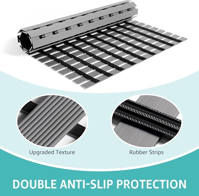 OTHWAY Large Shower Mat, 35.4 x 24 Inch No Suction Cup Shower Mat Non Slip, Quick Drain Large Non Slip Shower Mats for Inside Shower, Heavy Duty Curlable PVC Shower Floor Mat, Dark Grey