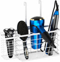 Agotglmi Hair Tool Organizer, Dryer Holder, 3 in 1 Blow Bathroom Organizer Wall Mounted/Cabinet Door for Flat Iron, Curling Straightener, Care & Styling Tools Storage Basket (White)