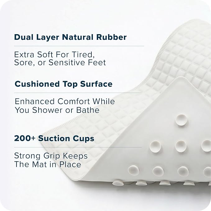 SlipX Solutions Pillow Top Cushioned Bath Mat, Non Slip Comfort Underfoot, 700 Air-Filled Pillows, Soft Shower Mat, Strong Suction Cups, Cream, 27" x 15.5"