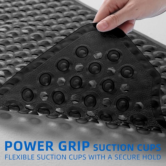 MOONFLY Shower and Bathtub Mat,40x16 Inches,Extra Long Non Slip Mats with Suction Cups and Drain Holes, Machine Washable and Anti Slip Bathmats, Bathroom Mats for Tub Nonslip (Translucent Black)