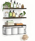 Floating Bathroom Shelves Wall Mounted - Wooden Shelf Set of 3 for Over Toilet Storage & Farmhouse Bathroom Decor - Perfect Shelving Organizer for Apartments RVs Powder Room Restroom - Rustic