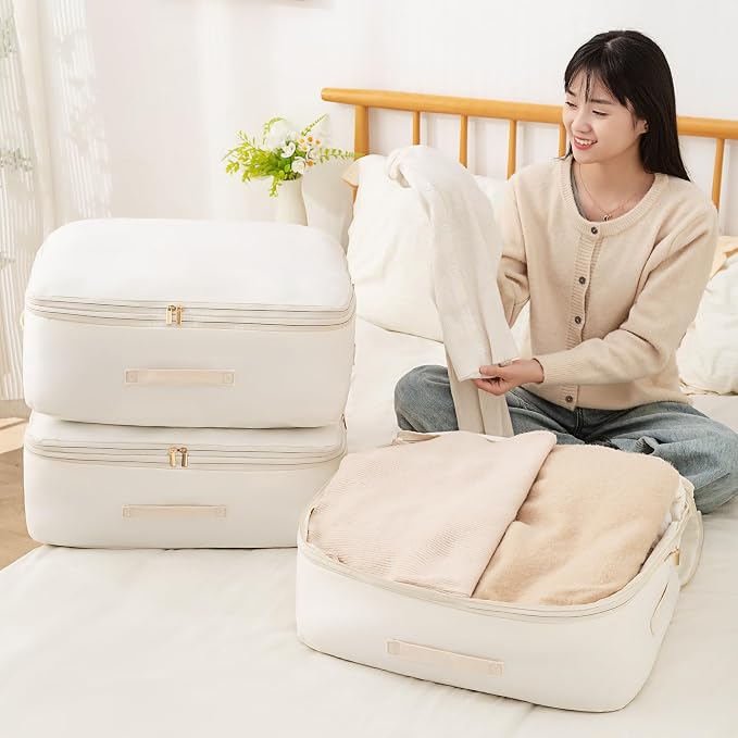 Ultra Space Saving Self Compression Organizer, Comforter Storage Bag for Clothes, Blankets, Pillows, Duvet, Comforters, Bedding Sets and Much More (Blue,X-L - 54 * 42 * 60cm)