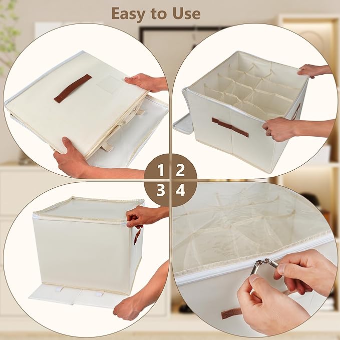 Vincona Shoe Organizer for Closet,2 Pack Shoe Storage Bins Foldable Shoe Storage Box Containers with Clear Cover and Sturdy Handles,Shoe Rack for Closet Storage for Sneakers Heels Slippers (Beige)
