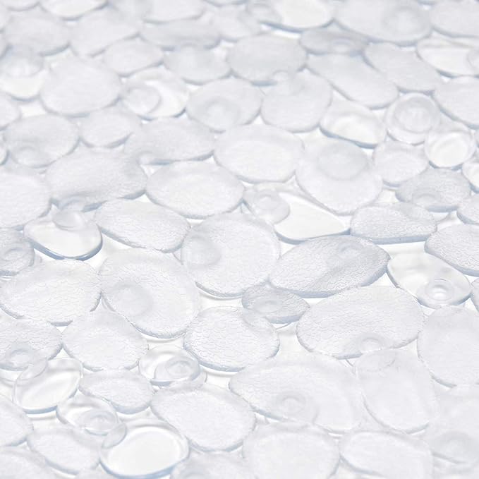 WELTRXE Pebbles Bath Mat Clear Non-Slip Bathtub Mat with Suction Cups, Drain Holes for Bathroom Showers, Tub, Machine Washable, BPA, Latex Free Safe Shower Mats, Oval 27 x 14 Inch