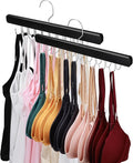 NECAMOCU 2 Pack Bra Hanger for Closet Organizer, Premium Wooden Tank Top Hangers with 36 Foldable Hooks, 360° Rotating Design, Space Saving Storage for Tank Tops, Bras, Scarves and More, Black
