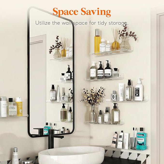 Lifewit Floating Shelves for Bathroom, Acrylic Display Shelf Wall Mounted for Makeup, Skincare, Nail Polish, Book, 14" Perfume Organizer for Bedroom, Living Room, Nursery, Home Decor, Clear, 2 Pack