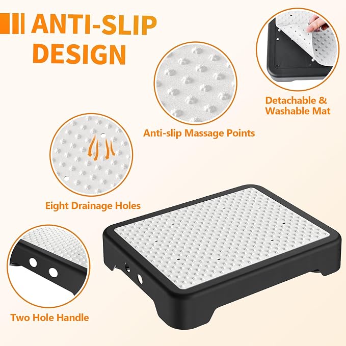 Ronlap One Step Stools for Adults, Portable Safety Step Platform for Seniors Small Plastic Bedside Step Stool Mobility Wide Step Stools Elderly Assistance for Shower Bed Car Stair Outdoor, Black-White