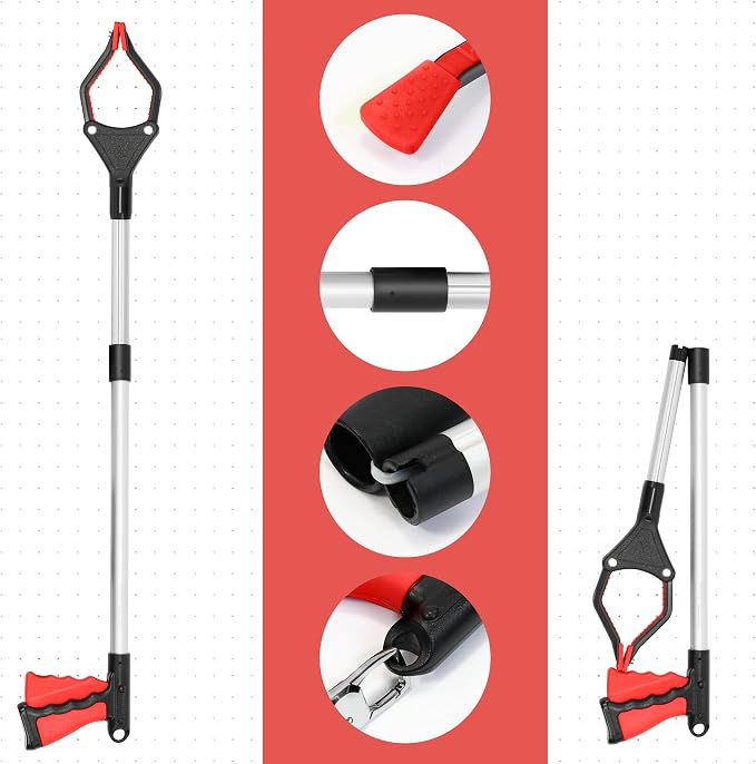 32 inch Foldable GrabRunner Reacher Grabber with Strong Magnetic Tip for Seniors, Disabled, After Surgery Recovery(Red)