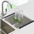 Seropy Roll Up Dish Drying Rack Over the Sink Drying Rack for Kitchen Counter, Rolling Dish Rack Over Sink Mat, Foldable Dish Drainer Stainless Steel Rack Kitchen Organization Gadgets 17.5"x11.8"
