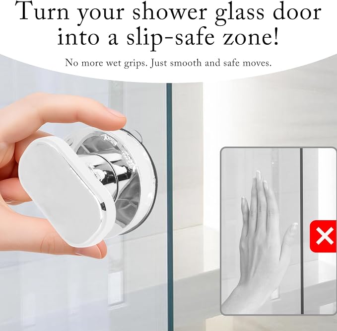2PCS Suction Cup Handle, Shower Glass Door Suction Cup Pull, No Drilling Removable Knob for Sliding Door Cabinet Drawer Toilet Seat Cover (Silver)
