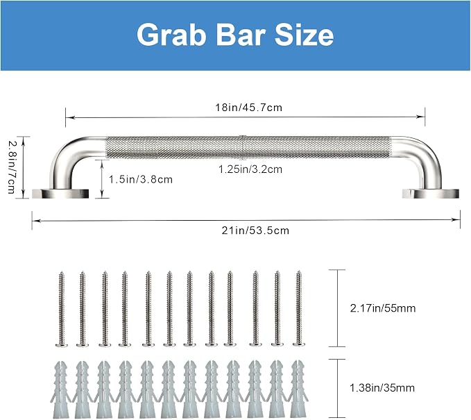 Handicap Grab Bars, 2 Pack 18 Inch Shower Grab Bar for Seniors, 304 Stainless Steel ADA Grab Bars for Bathtubs and Showers, Toilet, Safety Shower Handles for Elderly, Disabled (Brushed Nickel Knurled)