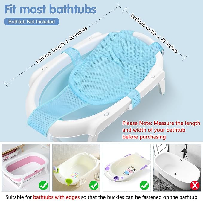 Colorlife Baby Bath Seat Support Net Infant Bathing Seat Support Mat, Adjustable Comfortable Non-Slip Five-Pointed Baby Shower Net Bathtub Sit Up Mesh for Newborn 0-12 Months-Light Blue(No Bathtub)