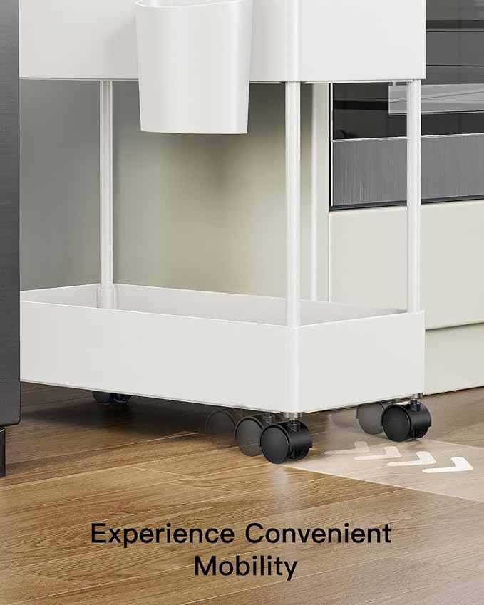 Pipishell Slim Storage Cart with Wheels, Bathroom Cart Organizer Storage Small, Rolling Carts for Bathroom, Laundry Room, Kitchen, Narrow Space, White PIUC04W