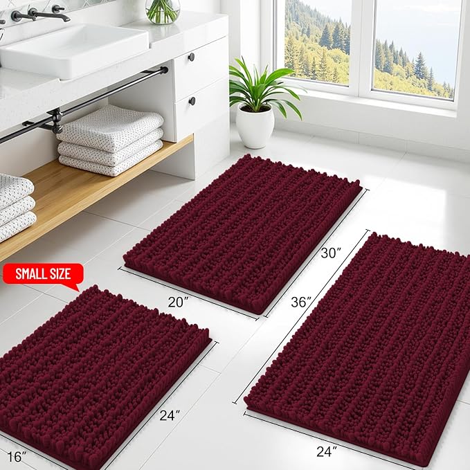 Smiry Bathroom Rugs Mat 44x24, Extra Soft Absorbent Chenille Bath Rugs, Non Slip Rubber Backing Machine Washable Quick Dry Bath Mats for Bathroom Floor, Tub, Shower, Home Decor Accessories, Burgundy