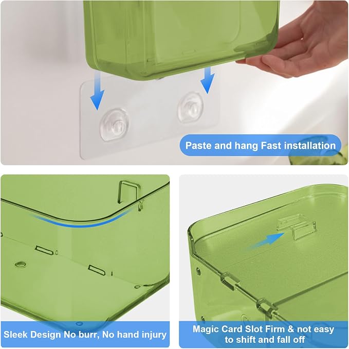 Diesisa 2pc Acrylic Wall Mount Organizer, Adhesive Cabinet Door Organizer,Acrylic Bathroom Shelves for Wall,No Drilling Hang Walls,with Self Adhesive Tape, for Bathroom, Kitchen, Living Room-Green