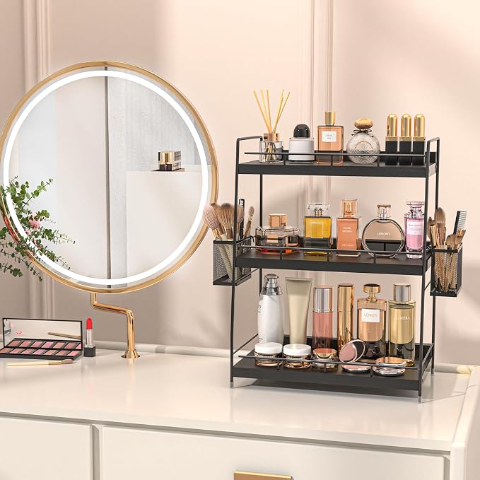 Bathroom Counter Organizer,Bathroom Countertop Organizer with Baskets,Vanity Organizers,Counter Shelf,Countertop Storage, Makeup Organizers(Black)