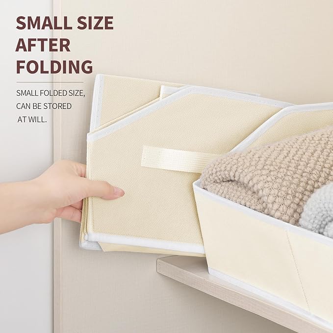 Homsorout Storage Bins for Shelves - Large Trapezoid Closet Shelf Organizer, Fabric Organization Bins with Handles, Storage Baskets for Clothes, Towel, Purse, 6 Pack, Beige