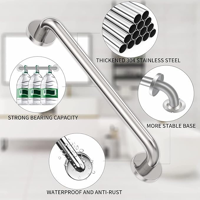18 Inch Shower Grab Bar 2 Pack, 18" L x 1.25" D Brushed Nickel All-Welded Stainless Steel, ADA Safety Shower Handle for Bathroom,Stairway,Anti-Slip Grab Bars for Elderly,Handicap,Pregnant