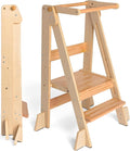 OCODILE Adjustable Foldable Toddler Tower – Folding Tower for Kids | Montessori Toddler Kitchen Step Stool Helper for Independence - Varnished