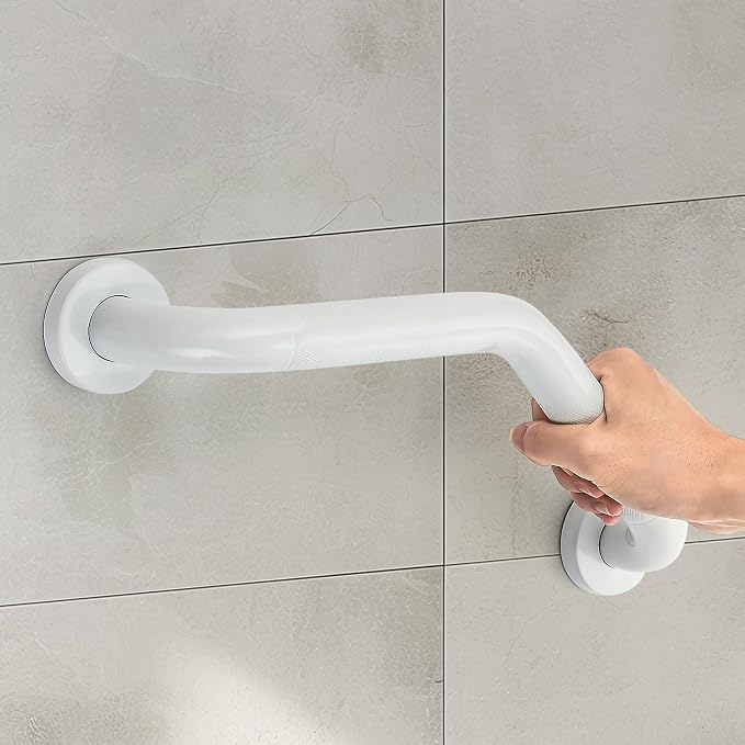 Grab Bars for Bathtubs and Showers- 1-1/4 x 16 Angled Shower Grab Bar for Seniors Knurled Stainless Steel Handicap Grab Bars for Wall (White, 1 Pack)