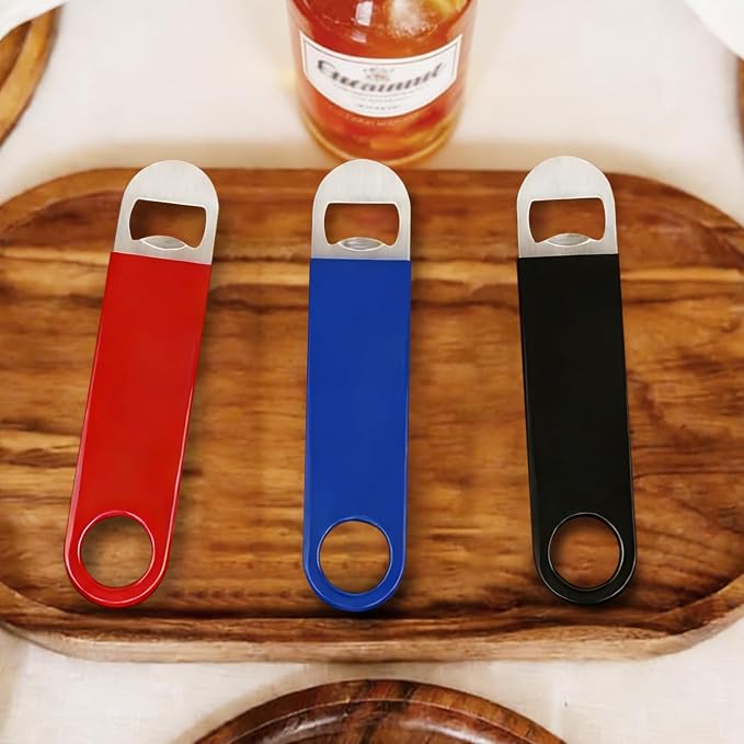KTOJOY 3 Pack Bottle Openers,Beer Bottle Openers, Speed Openers, Stainless Steel Flat Bottle Opener with Exquisite Packaging, for Kitchen, Bar or Restaurant 7 inches Red, Black, Blue