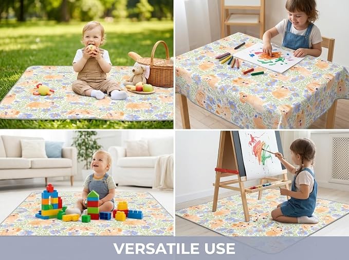 Splat Mat for Under High Chair/Arts/Crafts, Waterproof and Anti-Slip Splash Mat Floor Protector, Washable Highchair Floor Mat, 51 Inch Reusable Messy Mat and Baby Feeding Table Cloth
