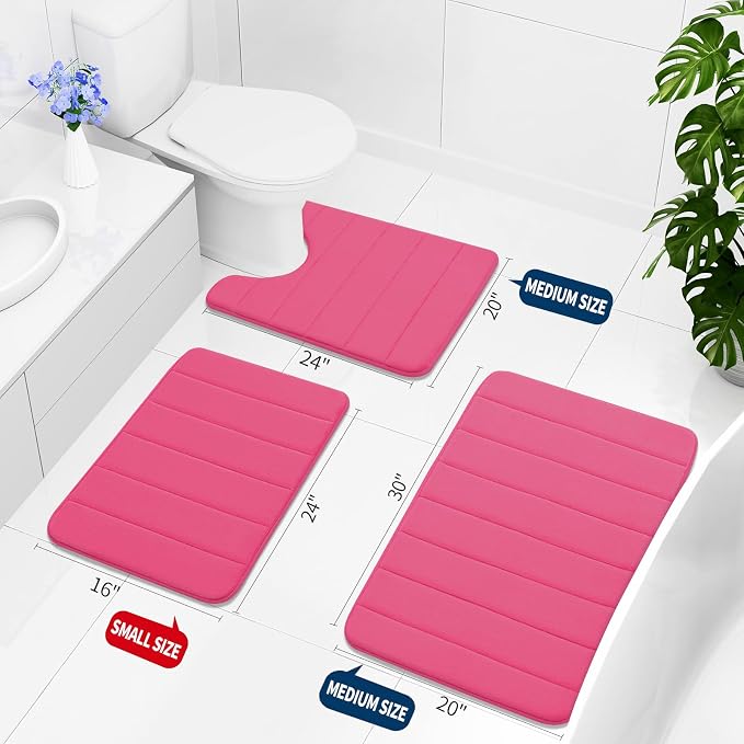 Buganda Memory Foam Bath Mat, 59" x 17", Ultra Soft and Non-Slip Bathroom Rugs, Water Absorbent and Machine Washable Bath Rug Runner for Bathroom, Shower, and Tub, Deep Pink