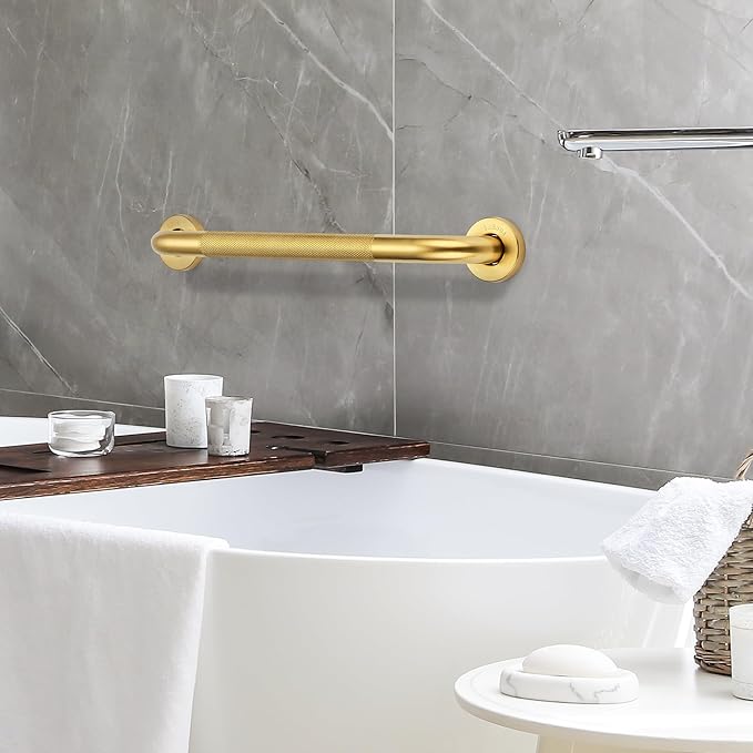 Grab Bars for Shower, 2 Pack 36-Inch Anti Slip Shower Handles for Elderly, Safety Shower Grab Bar, Stainless Steel Handicap Grab Bars for Bathroom,Toilet (Gold, 1" Diameter)