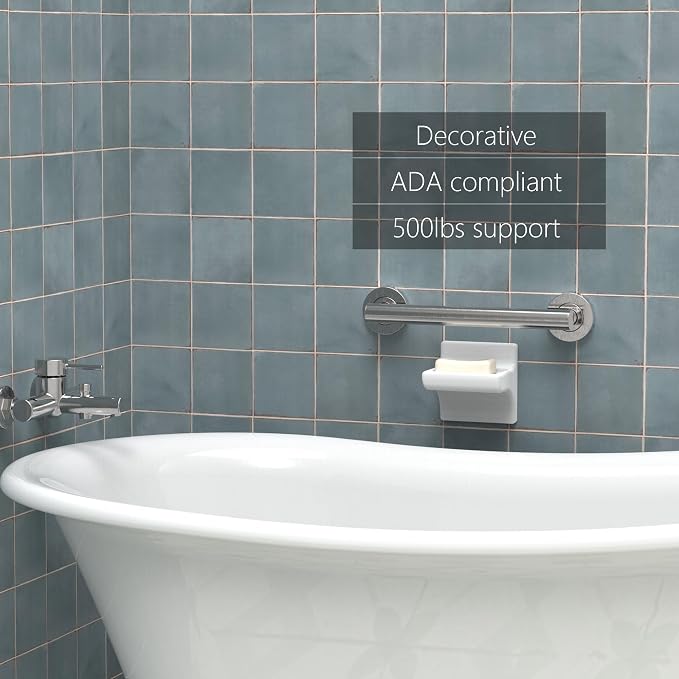 Bath, Shower and Toilet Safety Grab Bar for Seniors and Handicaps, ADA Compliant Mobility Aid Balance Assist Handle, Stainless Steel