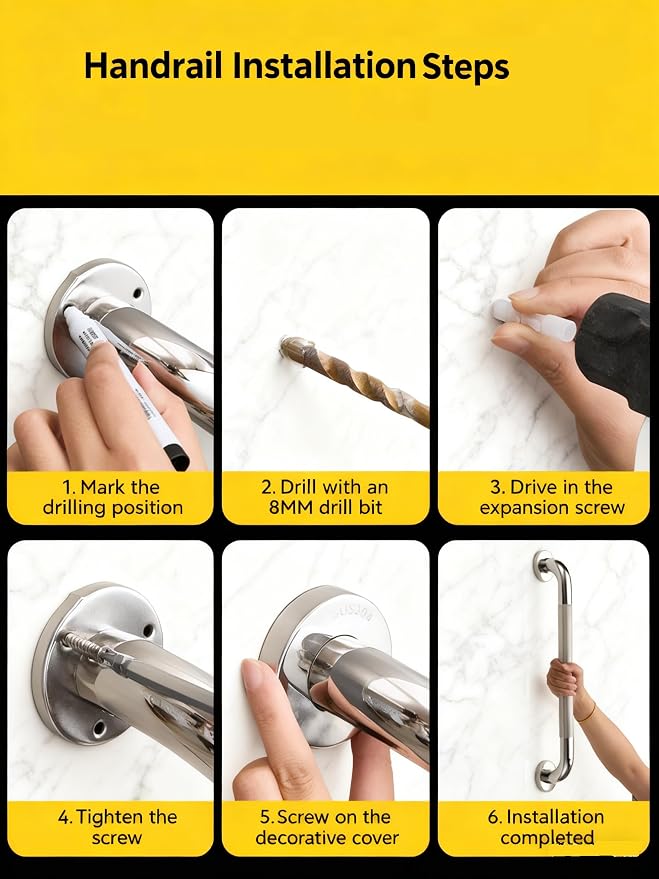 24 Inch Brushed Nickel Stainless Steel Handrail,1.25 inch Diameter, Safety Grab Bars for Wall, Handicap Grab Bars for Bathroom, Shower, Toilet, RV Handrail, Stair Railing Indoor & Outdoor