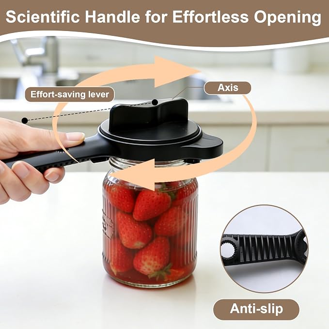 Multi-Functional 4-in-1 Jar Opener, Adjustable Stainless Steel Bottle Opener for Multi Size Jar Bottles with Ergonomic Non-Slip Handle Grip, Kitchen Helper for Seniors Weak Hands Arthritis